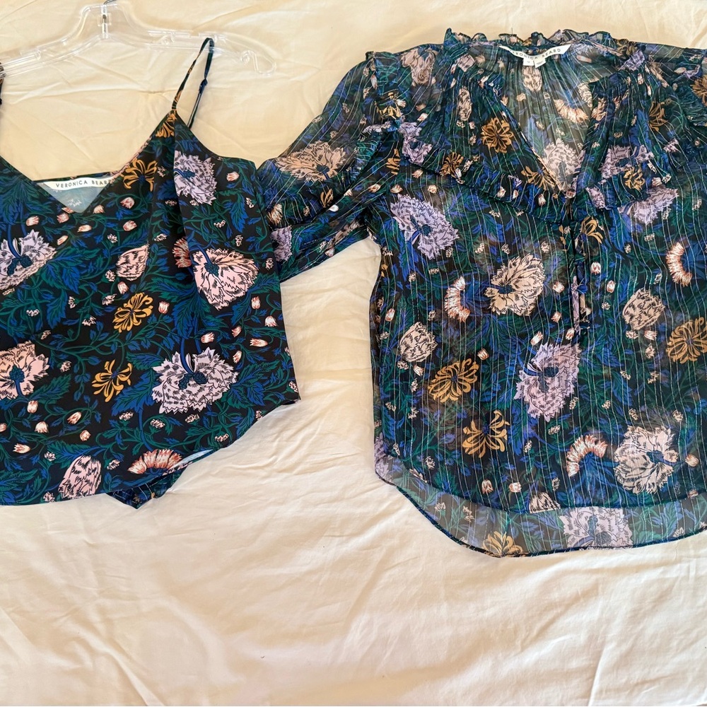 Veronica Beard Floral Sheer Blouse and Camisole Set